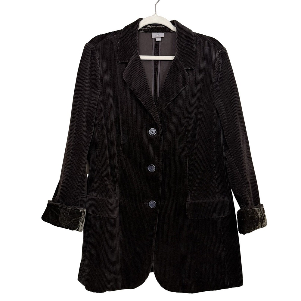 J.Jill Corduroy Velvet Trim Jacket Sz PL Large Petite Chocolate Brown Bohemian